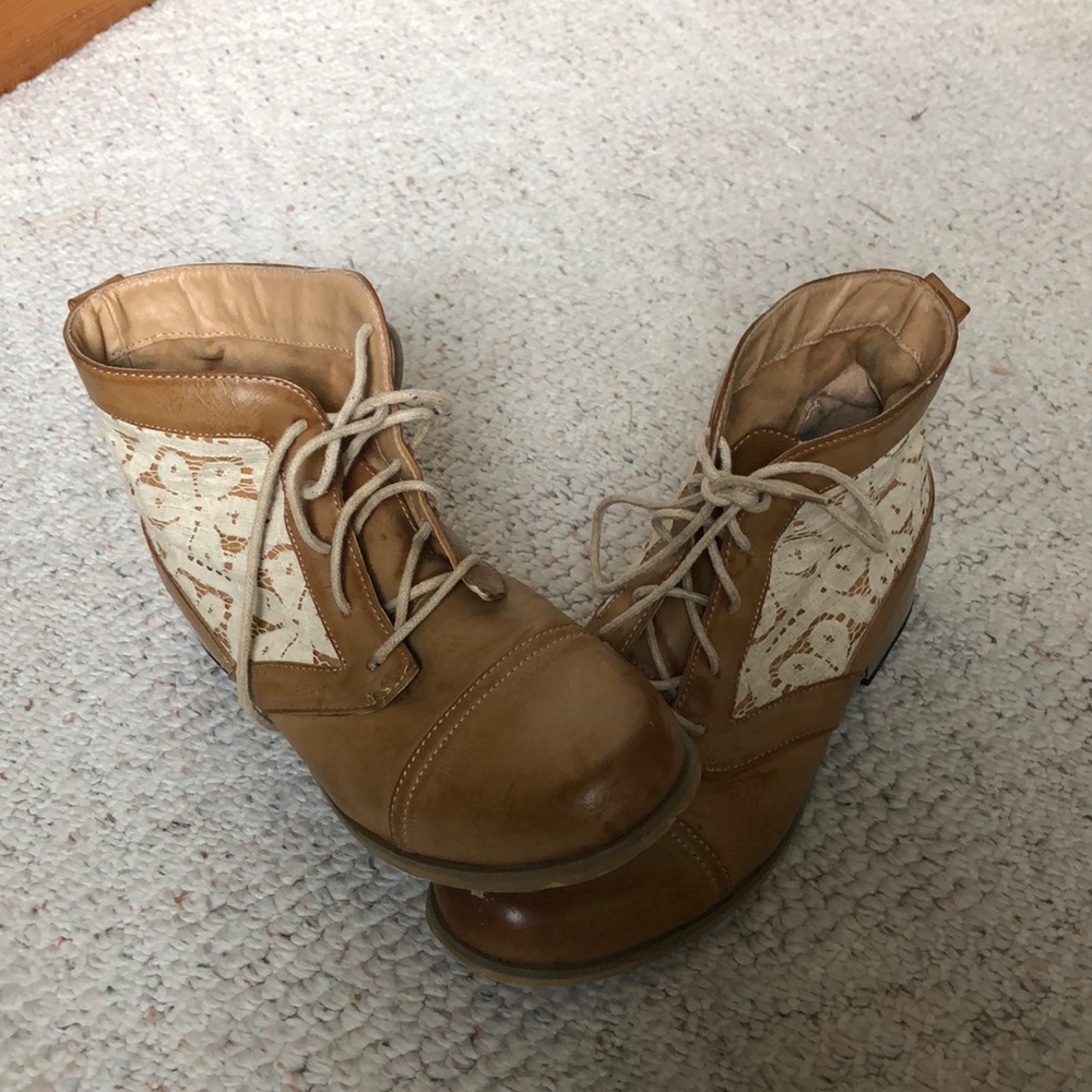 XOXO Tan Boots with White Lace